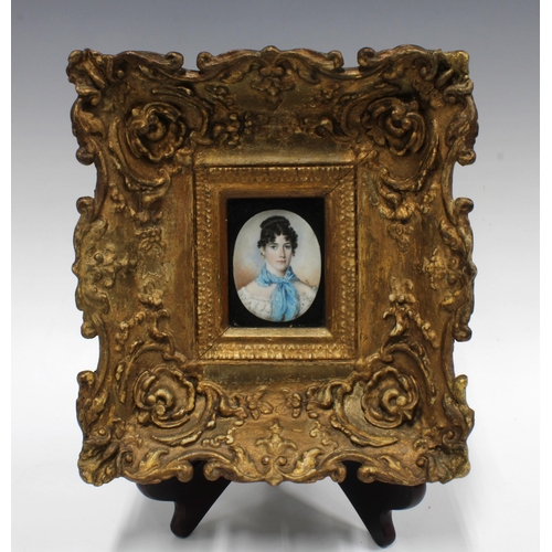 70 - 19th century portrait miniature on ivory of Mary Gordon, Aged 27, the oval miniature within a giltwo... 