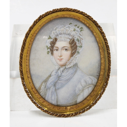 71 - 19th century portrait miniature on ivory of a woman, signed A. Doringer, with a gilt metal frame and... 