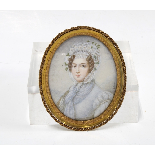 71 - 19th century portrait miniature on ivory of a woman, signed A. Doringer, with a gilt metal frame and... 