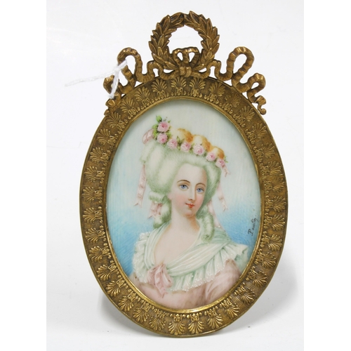 72 - 19th century portrait miniature on ivory of a woman, signed Paulin, in a gilt metal frame, approx 6 ... 