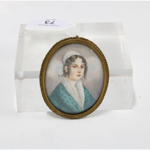 73 - 19th century portrait miniature on ivory of a woman, signed Daffinger, in a gilt metal frame, approx... 