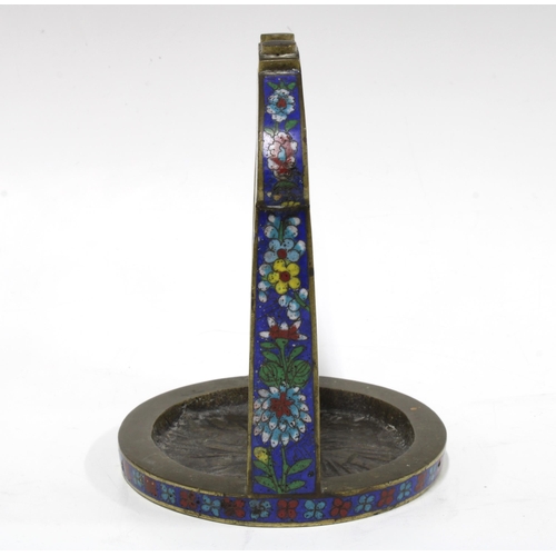 99 - Chinese bronze and cloisonne enamel stirrup,  15cm