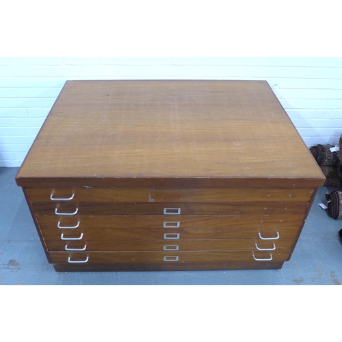 298 - Vintage plan chest with six long drawers, length is 132cm x height 74cm x depth 100cm