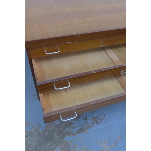 298 - Vintage plan chest with six long drawers, length is 132cm x height 74cm x depth 100cm