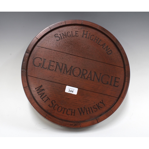 344 - Glenmorangie Single Highland Malt Scotch Whisky circular wall plaque, in the form of a barrel lid, 3... 