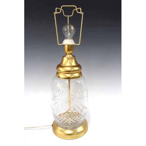 345 - Cut glass and faux brass mounted table lamp, 42cm high