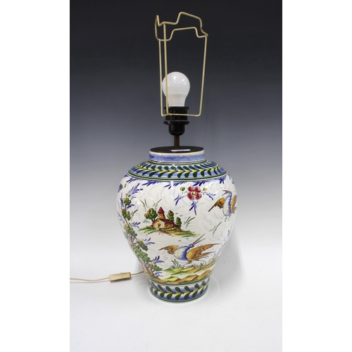 346 - La Cartuso, Spanish pottery table lamp base, 34cm excluding fitting