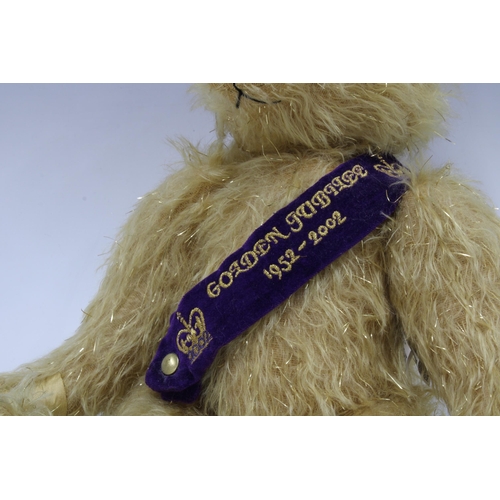 349 - Merrythought Golden Jubilee mohair teddy bear, approx 40cm standing