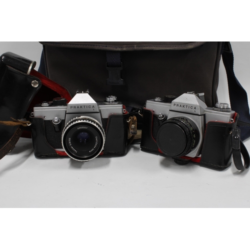 358 - Two vintage Praktica cameras, in a Fotima camera bag (2)