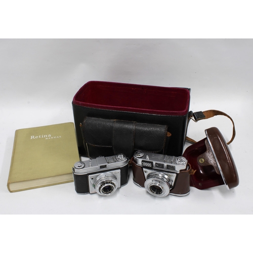 360 - Two vintage Kodak cameras in a camera bag, together with Retina Manual by E.S Bomback