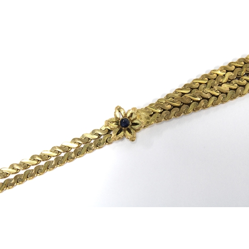 1 - 9ct gold bracelet with gemset flowerheads, London import marks for 1968, stamped 375