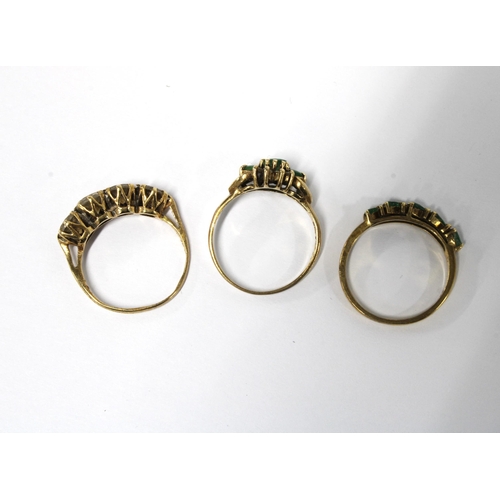 16 - Three 9ct gold gemset rings, (3)