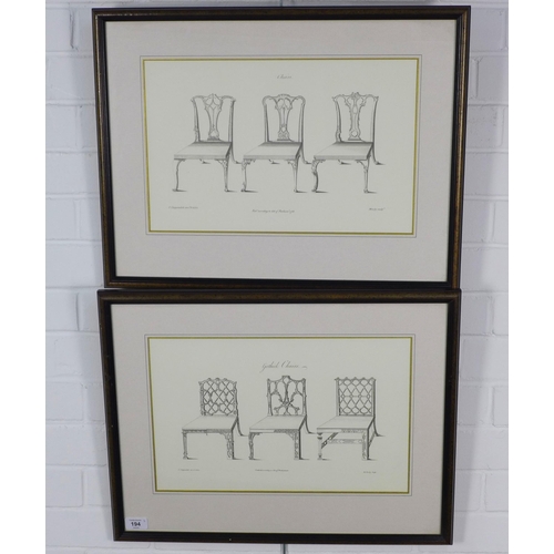 194 - Two framed prints of Chippendale chairs, 58 x 45cm including frames (2)