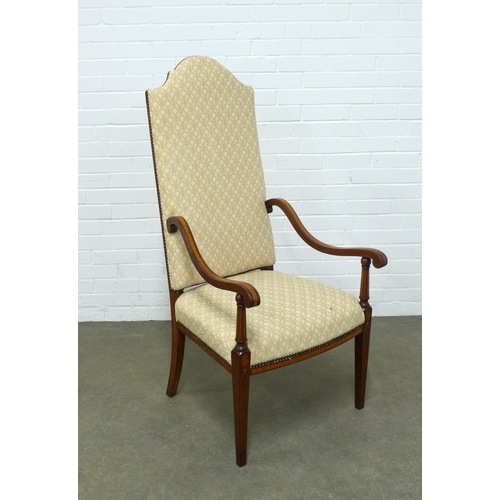 228 - Edwardian Queen Anne style mahogany and satinwood open armchair,  with cream upholstered back and se... 