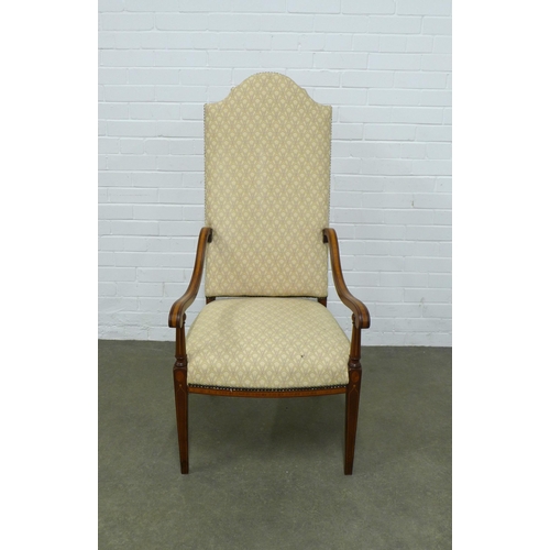 228 - Edwardian Queen Anne style mahogany and satinwood open armchair,  with cream upholstered back and se... 
