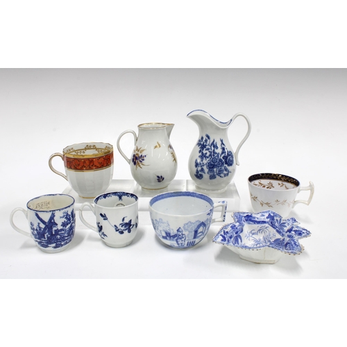 329 - Caughley three flowers pattern porcelain jug, 10cm, Worcester porcelain sparrow beak jug, Charles Bo... 