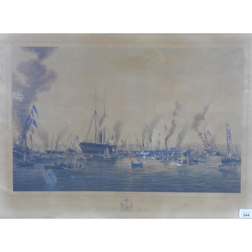 344 - THE QUEEN ON THE CLYDE, Hand coloured T.G Dutton lithograph, framed under glass, 55 x 35cm.  Provena... 