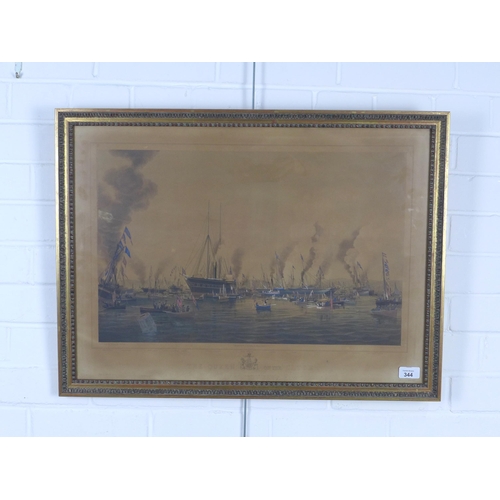 344 - THE QUEEN ON THE CLYDE, Hand coloured T.G Dutton lithograph, framed under glass, 55 x 35cm.  Provena... 