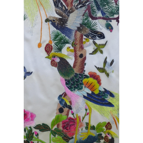 345 - Chinese embroidery of birds, framed under glass, 43 x 71cm