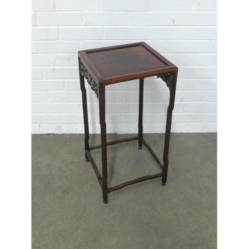 350 - Small chinese hardwood side table, one side panel missing, 33 x 65cm