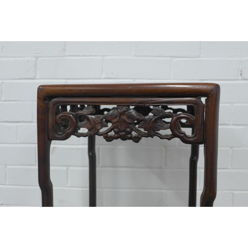 350 - Small chinese hardwood side table, one side panel missing, 33 x 65cm