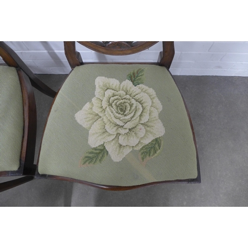 355 - Set of four Hepplewhite style shield back dining chairs, with tapestry style floral upholstered seat... 