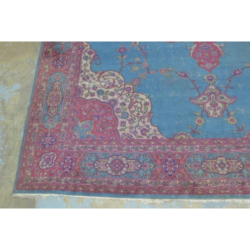 360 - Late 19th / early 20th century Country House  Persian carpet, with worn blue field and central folia... 