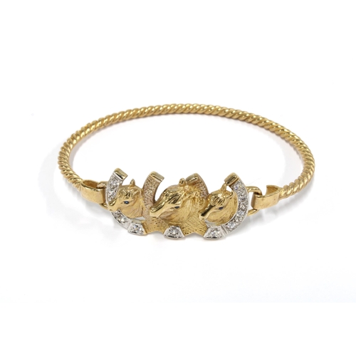 4 - 9ct gold gemset horse head and horseshoe bracelet, stamped 375