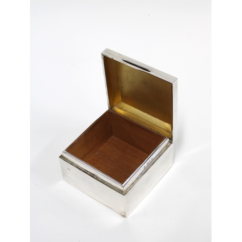 41 - George V silver box, square form with hinged lid, London 1919, 9.5cm