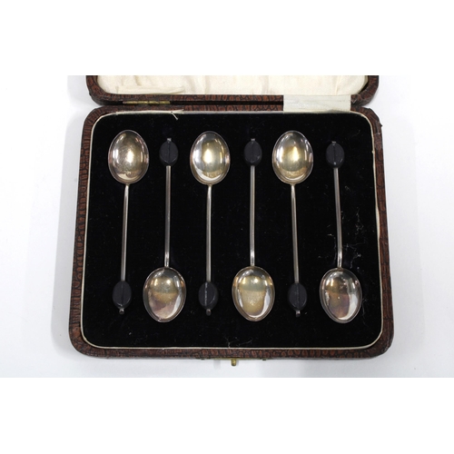 46 - Cased set of six Birmingham silver coffee bean handled spoons and a cased set of six Viners silver h... 