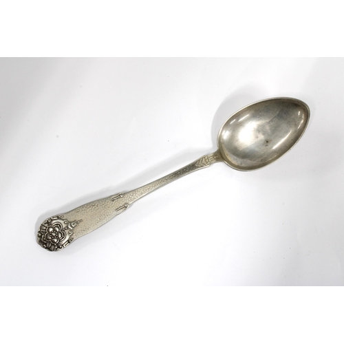 48 - Set of twelve Norwegian silver spoons, stamped 830S NM, with flowerhead terminals, 20cm long (12)