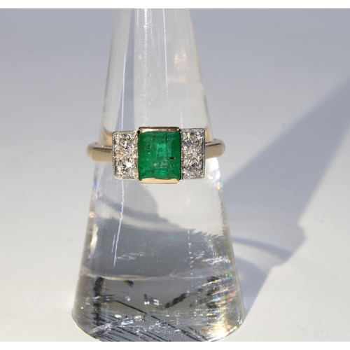 11 - 18ct gold emerald and diamond ring, stamped 18ct