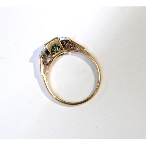 11 - 18ct gold emerald and diamond ring, stamped 18ct