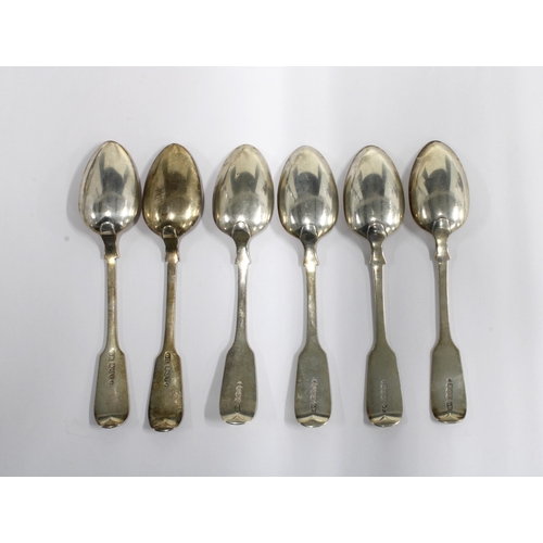 15 - A Victorian set of six fiddle pattern silver teaspoons, four dated 1845 and two dated 1854 (6)