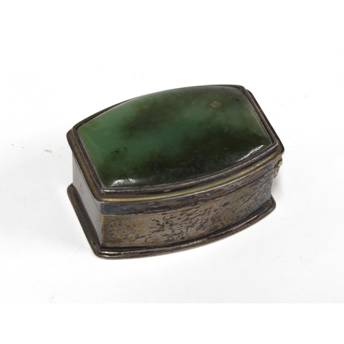 25 - Silver gilt box, the hinged lid inset with a green hardstone plaque, John Prince of Caldbeck and Cre... 