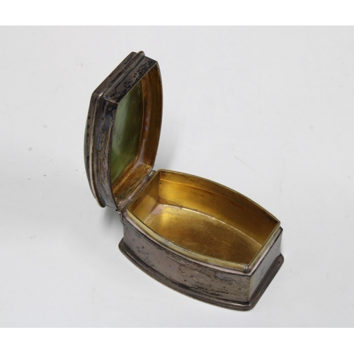 25 - Silver gilt box, the hinged lid inset with a green hardstone plaque, John Prince of Caldbeck and Cre... 