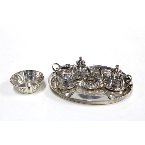 38 - Dutch miniature silver teaset on tray (7)