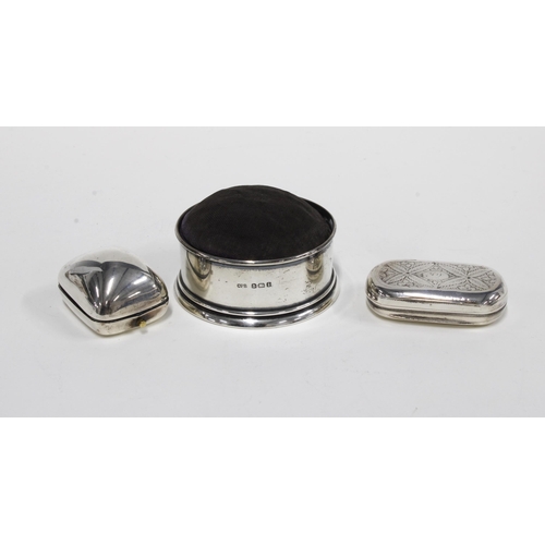 40 - Georgian silver gilt snuff box, Birmingham silver pin cushion and a silver plated ring box (3)