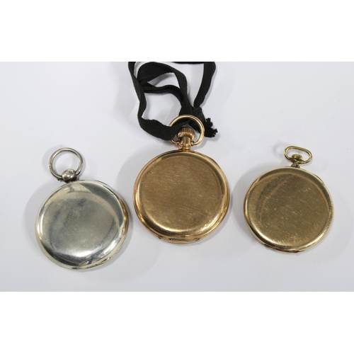 45 - Two gold plated open face pocket watches and a silver cased pocket watch (3)