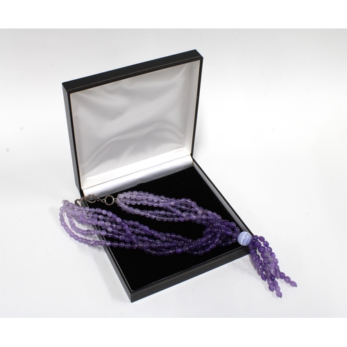 5 - Amethyst coloured bead necklace with silver clasp, stamped 925