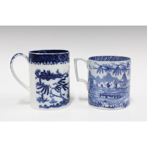 81 - Two early 19th century Staffordshire blue and white pearlware mugs, Chinese bridge and chinoiserie p... 