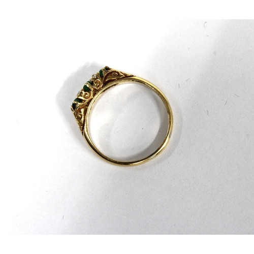 9 - 18ct gold emerald and diamond ring, stamped 18ct