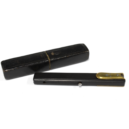 Georgian ebony and brass mounted quill cutter, 10cm, in case