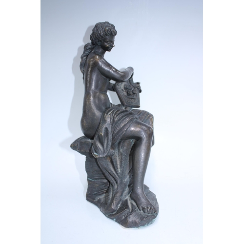 482 - Bronze patinated resin figure of a female nude with lyre, signed Senserrich 32cm
