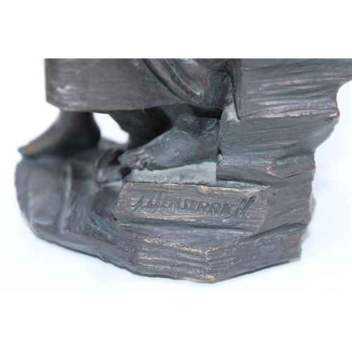 482 - Bronze patinated resin figure of a female nude with lyre, signed Senserrich 32cm
