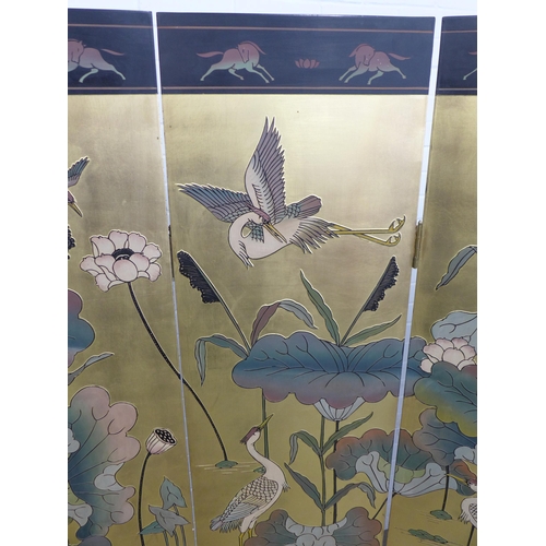 485 - Oriental black lacquered four fold dressing screen, 164 x 184cm.