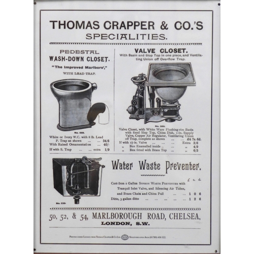 Thomas Crapper & Co. advertising sign, framed under glass, 29 x 39cm