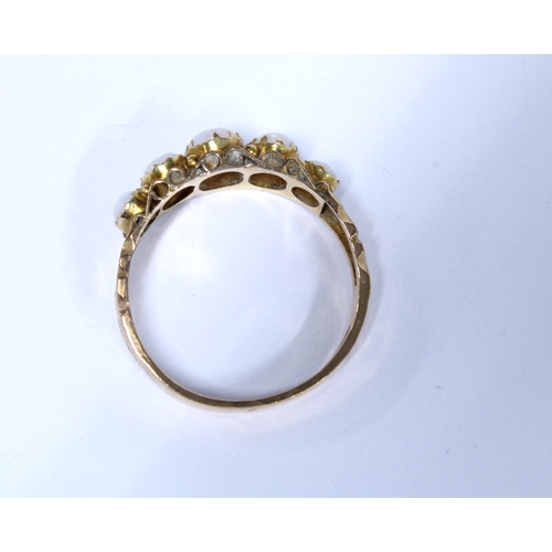 25 - 9ct gold six stone opal ring, Birmingham 1921