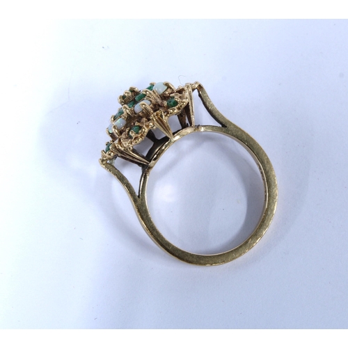 27 - 9ct gold emerald and opal cluster ring, hallmarked for London 1974