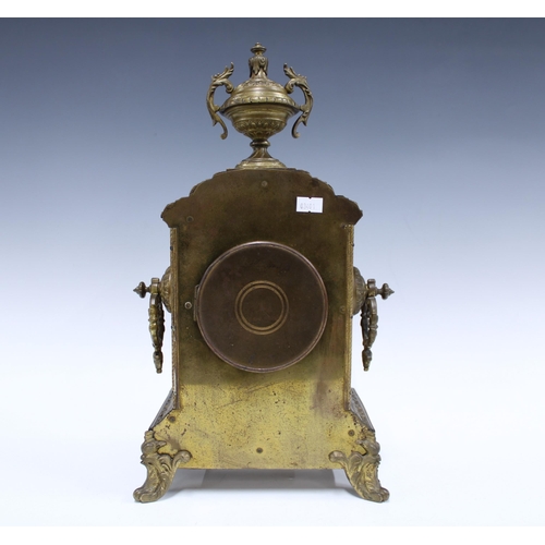Late 19th / early 20th century gilt brass mantle clock of architectural ...